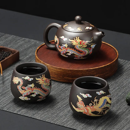 Color-Changing Tea Pot with Dragons Phoenixs Pattern Washable Gongfu Tea Teapots Kettle Gift Teapot Tea Set Ceramics and Pottery