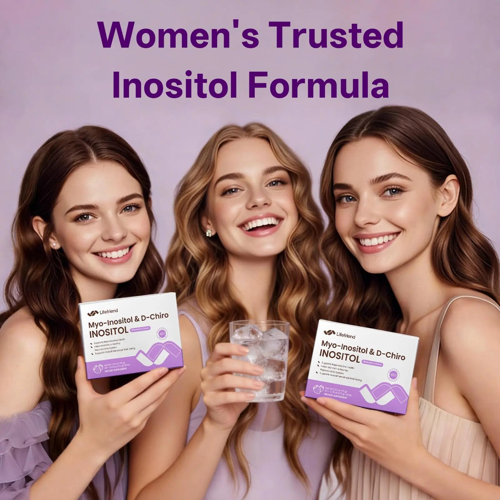 Lifefriend Hormone Balance Drink Mix for Women – Inositol Powder Strawberry Flavor Drink with 2000Mg Myo-Inositol + D-Chiro 40:1 Ratio, Vitamin D, Folate, Cycle Support, Energy & Mood