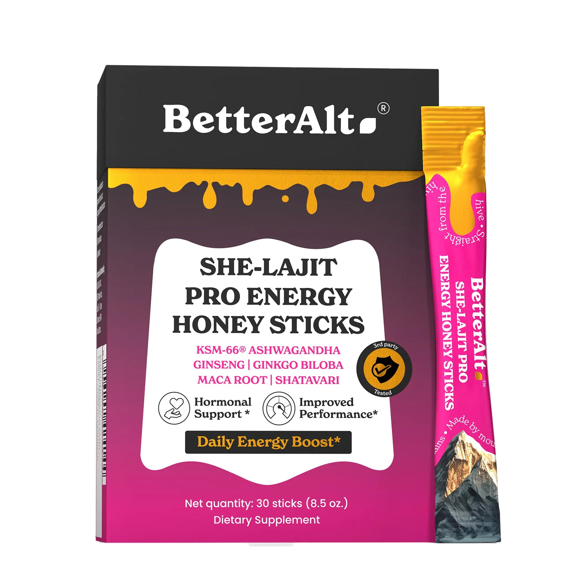 Betteralt Energy Pro Sticks for Her | 10-In-1 Ayurvedic Energy & Vitality Formula | Zero Added Sugar | 3Rd Party Lab Tested | 30 Sticks