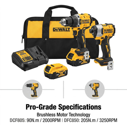 DEWALT DCF805 Hammer Drill and DCF850 Impact Driver Combo Kit 20V Brushless Power Tools Battery Charger