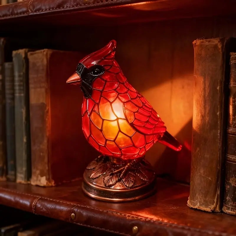 Red Cardinal Resin Night Light Lamp – Stained Glass Style Bird Table Lamp for Bedside, Windowsill, and Bookshelf Decor, Perfect Christmas, Thanksgiving, and Birthday Gift