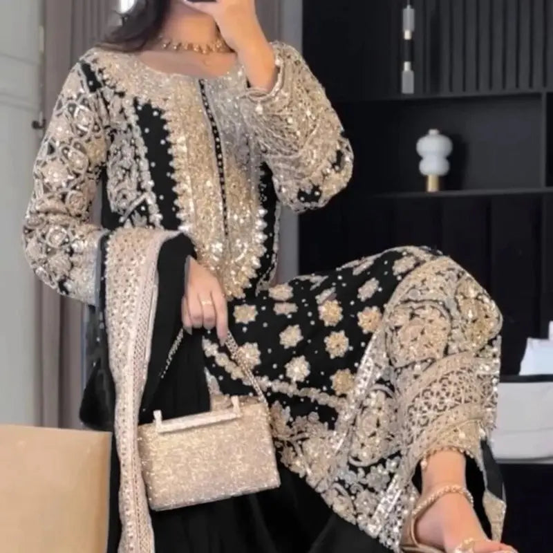 Indian Dress for Bride - Elegant Design with Gold Accents, Comfortable Fit, Ideal for Special Occasions - Womenswear