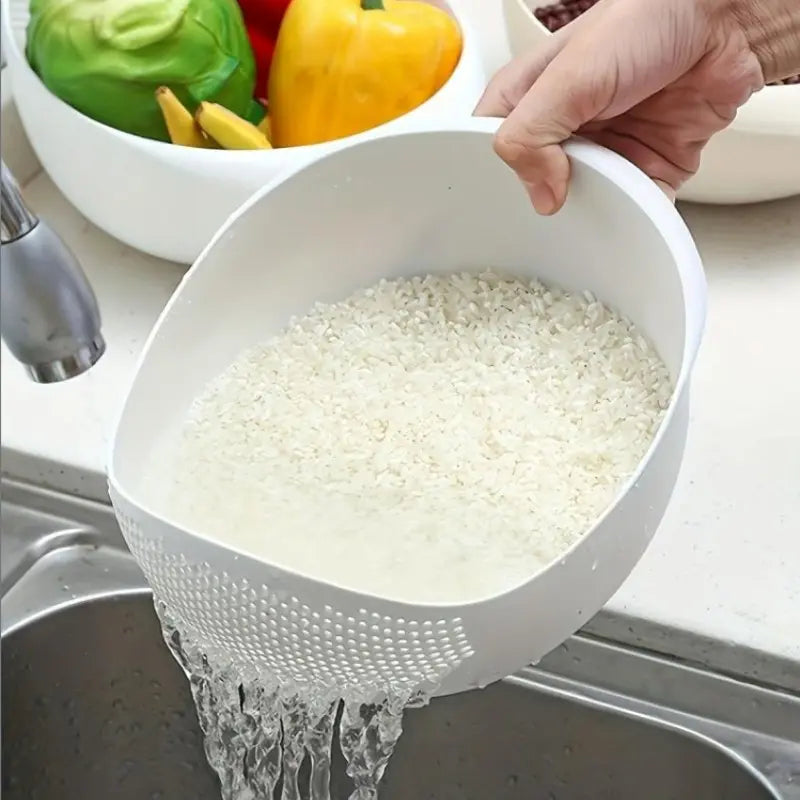 2 Pack White Rice Washing Colander with Handle Creative Plastic Strainer Multifunctional Kitchen Tool Large Capacity Streamlined Design Fast Drainage Storage for Rice Vegetables