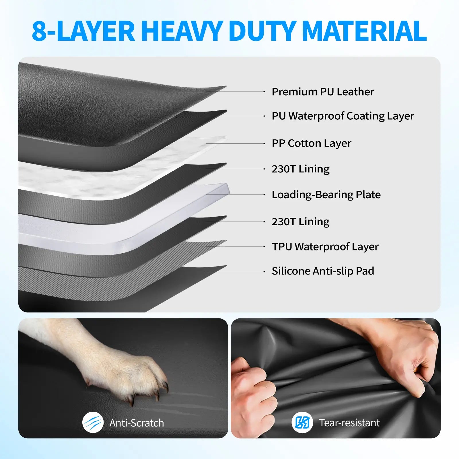 Dog Car Seat Cover with Hard Bottom, 400Lbs Capacity Heavy-Duty PU Leather Waterproof Hammock for Cars, Suvs, Trucks