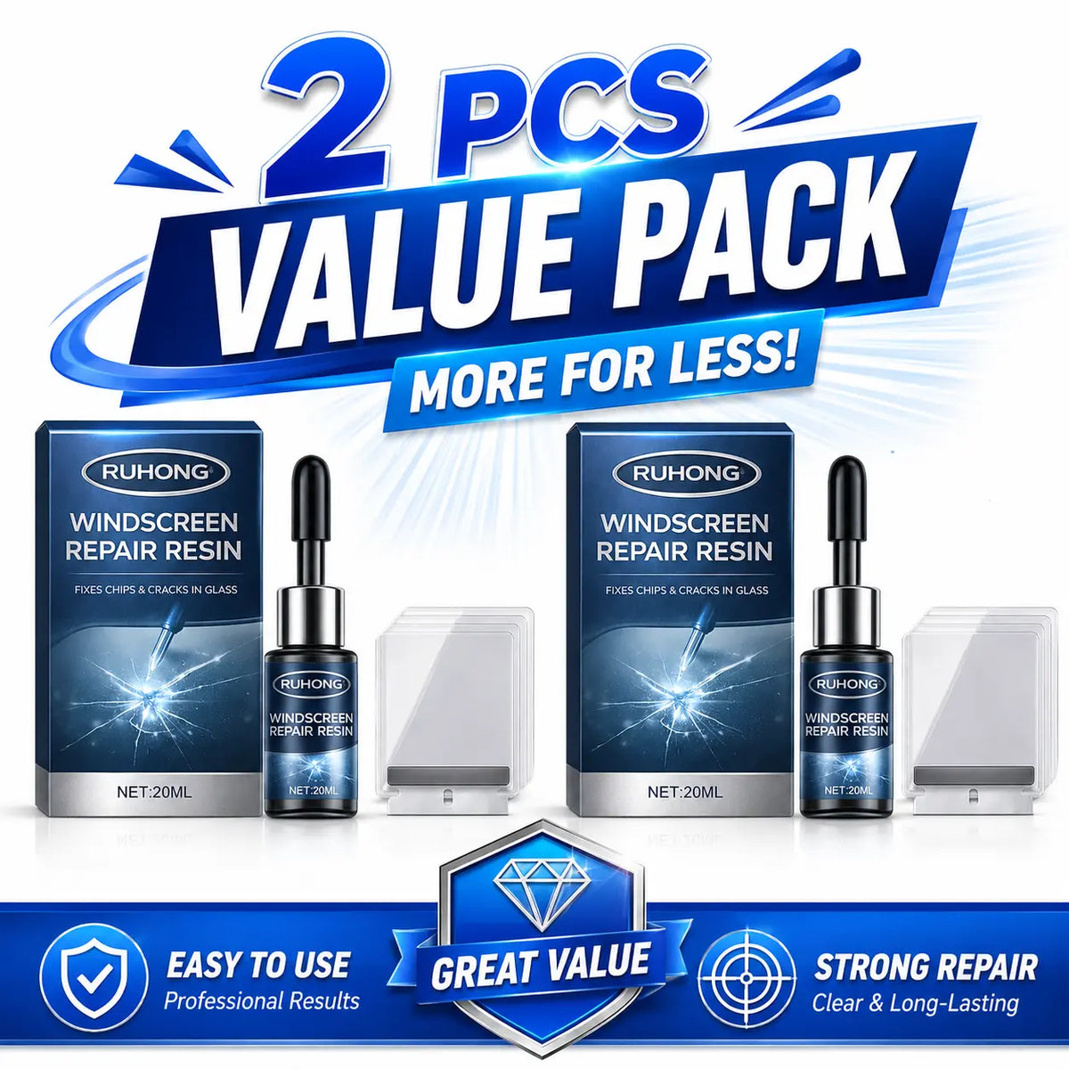 Car Windshield Crack Repair Kit Nano Glass Repair Fluid for Chips Cracks Star-Shaped Bulls-Eye Quick Fix Auto Glass Window Mirror Repair Resin Clear View