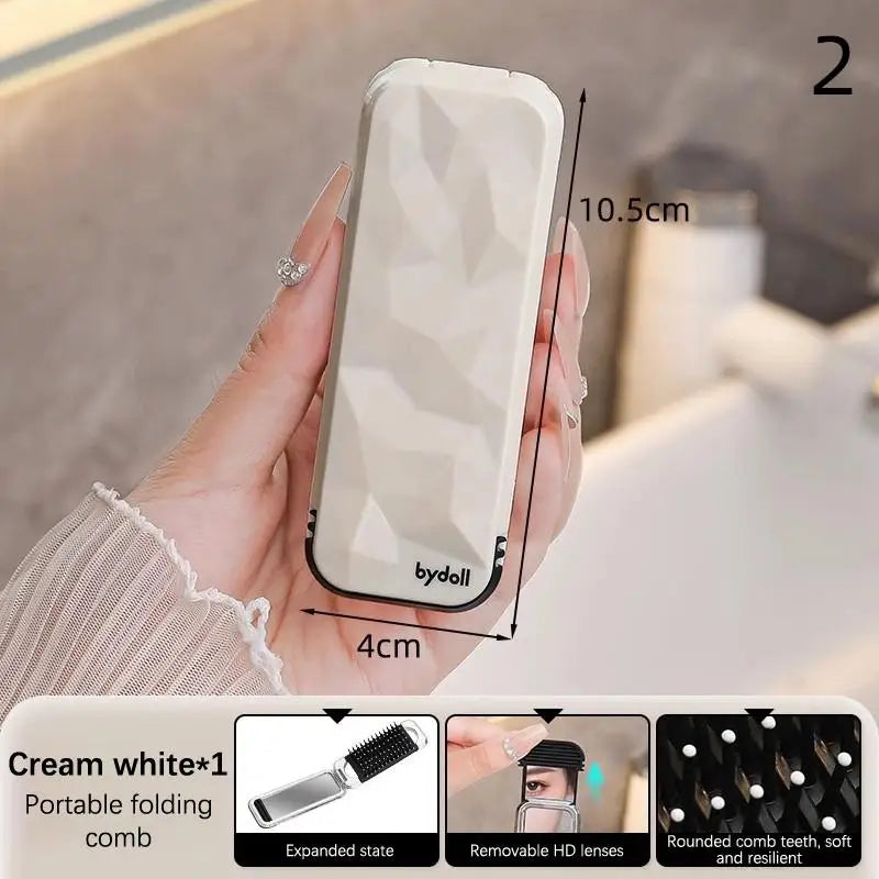 2 in 1 Mini Hair Brush Folding Massage Comb Head Massage Anti-Static Portable Hair Combs Mirror Air Cushion Scalp Massage Comb