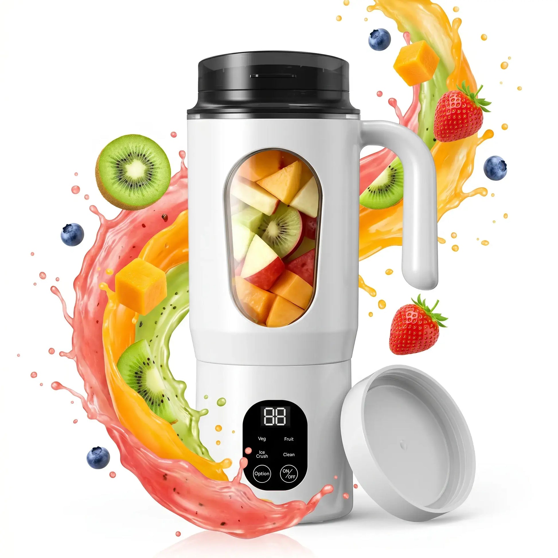 Portable Juicer with LED Display USB Rechargeable Handheld Juice Blender 22000 RPM Self-Cleaning Bpa-Free for Smoothies Juices with Ice Crush Function Multiple Gears Versatile Uses High Speed Safety Protection Healthy Materials