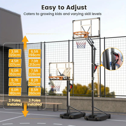 DAYAGO Portable Basketball Hoop System, 8.5 FT Height Adjustable Goal for All Ages with 33" Backboard and Wheels for Driveway & Indoor/Outdoor Play