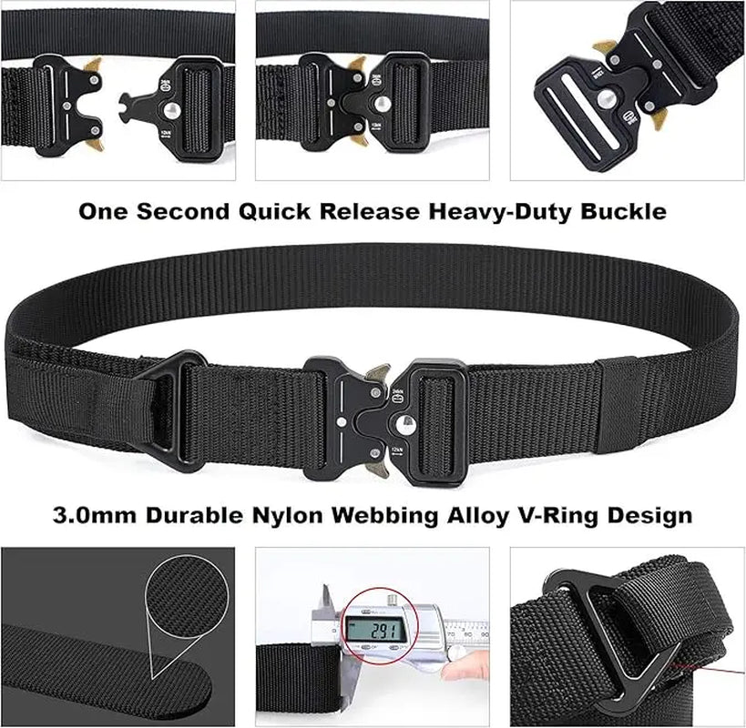 Men'S Tactical Belt, Rigger Belt, Utility Nylon Web Waist Work Belt for Men with V-Ring Quick-Release Buckle