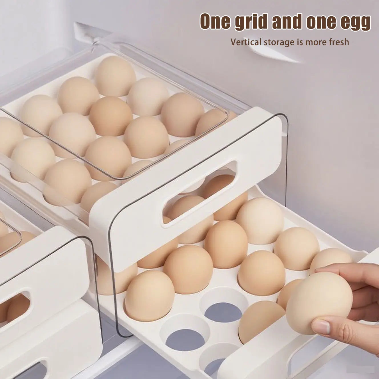 Egg Holder for Fridge, Automatic Rolling Egg Container for Refrigerator, Stackable Fridge Organizers and Storage with Lid, Clear Plastic Egg Dispenser & Tray