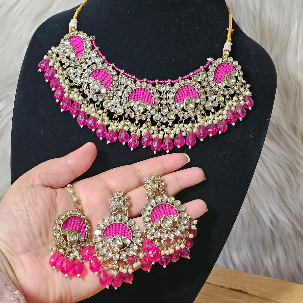 Traditional Indian Pakistani Desi Necklace Earrings Tikka Set