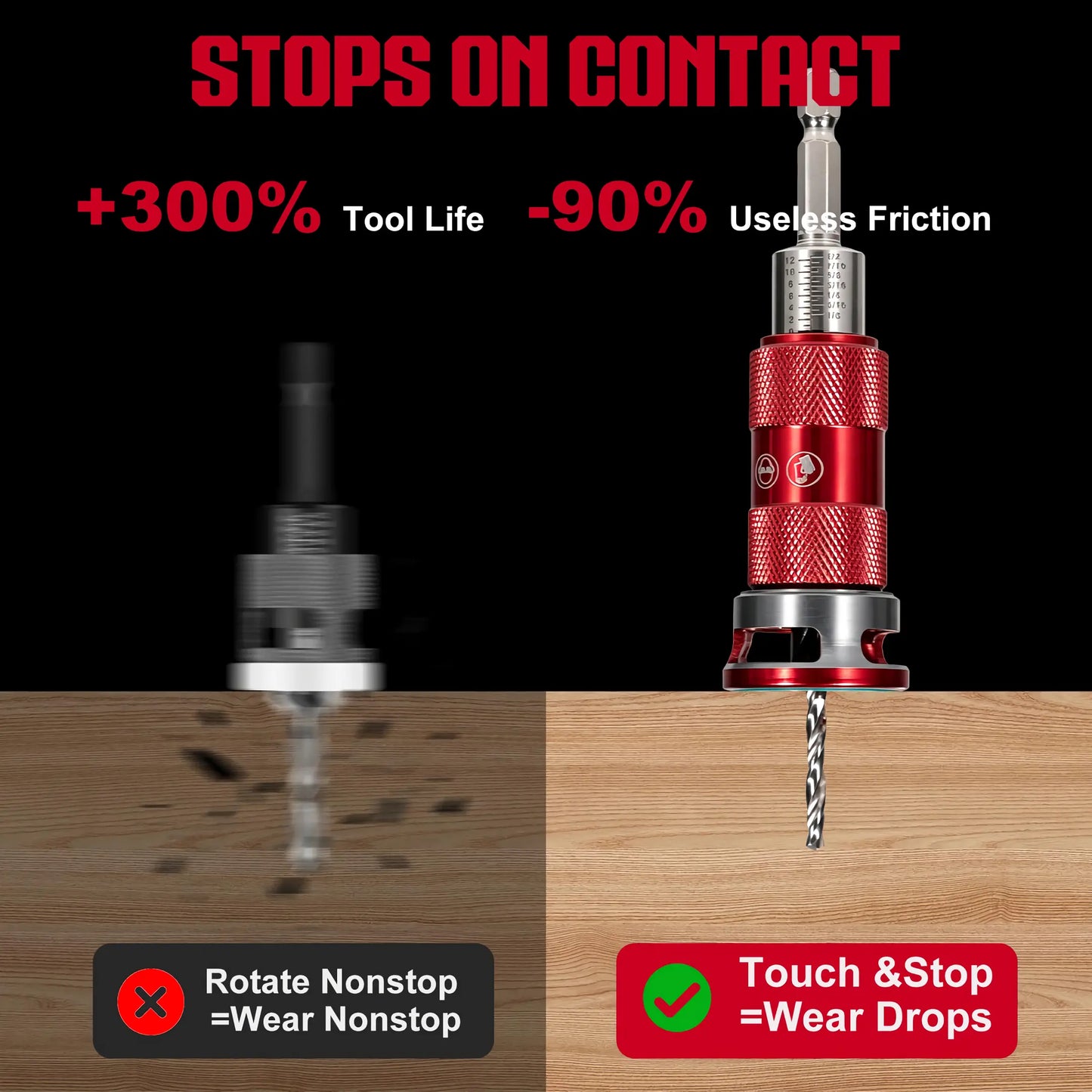 Quick Adjust Countersink Drill Bit Set with Aluminum Depth Stop Collar 5 Replaceable HSS M2 Bits 1/4 Inch Hex Shank Woodworking Tool for Hardwood and MDF