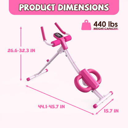 Adjustable Ab Workout Machine with LCD Display, Foldable Core Trainer, 440 Lbs Capacity Home Gym Equipment for Abs, Arms & Legs Training for Women