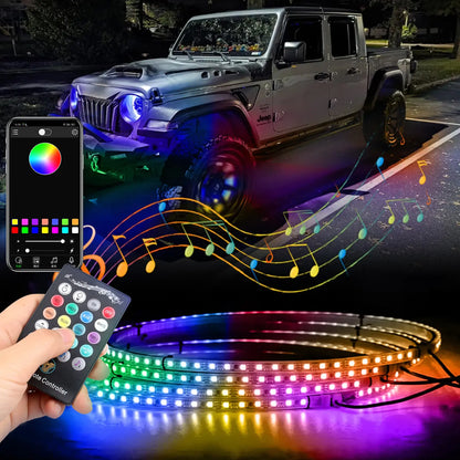 Ultimate 4PCS RGB LED Wheel Ring Light Kit with APP & Remote Control for Car Truck - IP67 Waterproof Decorative Light Accessories, Chasing Flow RGB Rim Light, RGB Coaxial Speaker Lights with Bluetooth