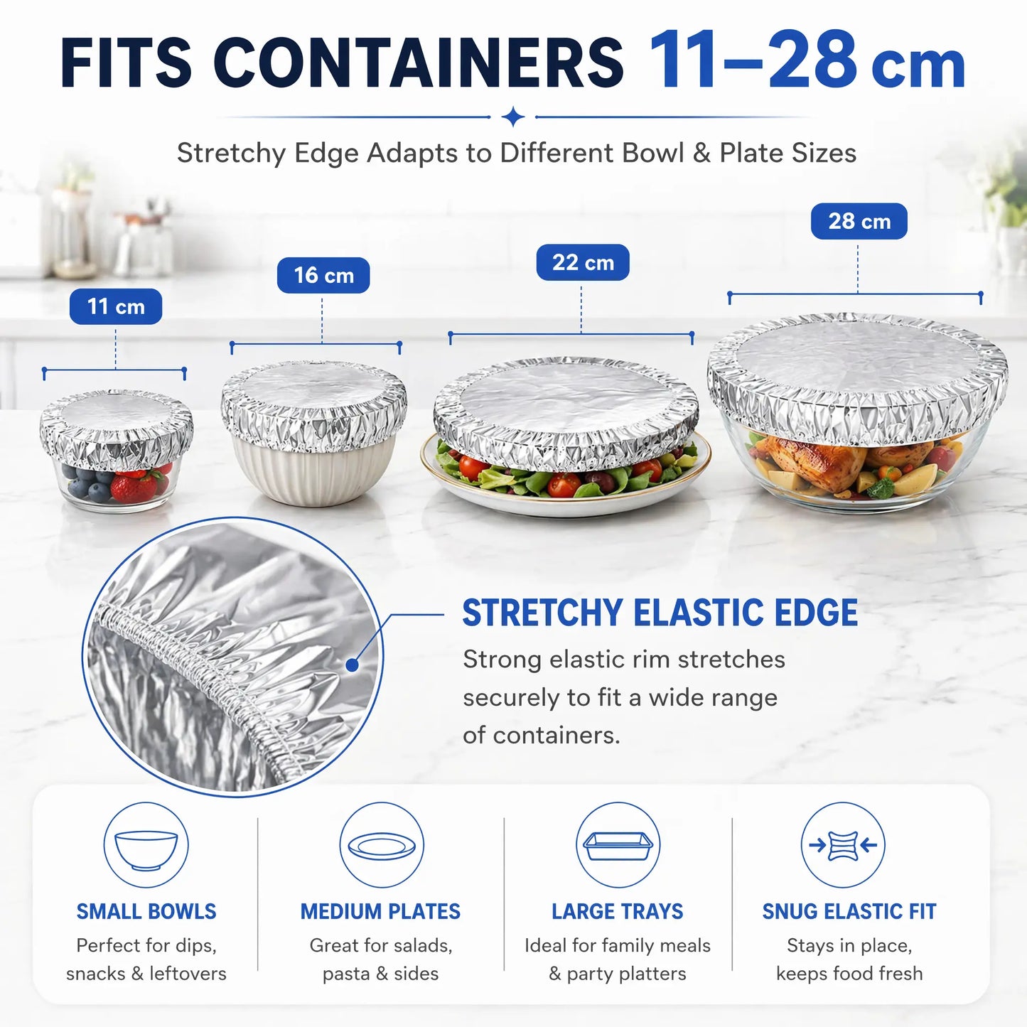 Thickened Aluminum Foil Food Warmer Cover, Reusable Thermal Insulation Cookware Cover for Kitchen Dining Table, Heat-Retaining, Freshness-Preserving, Dustproof, Fits All Bowls, Plates & Containers