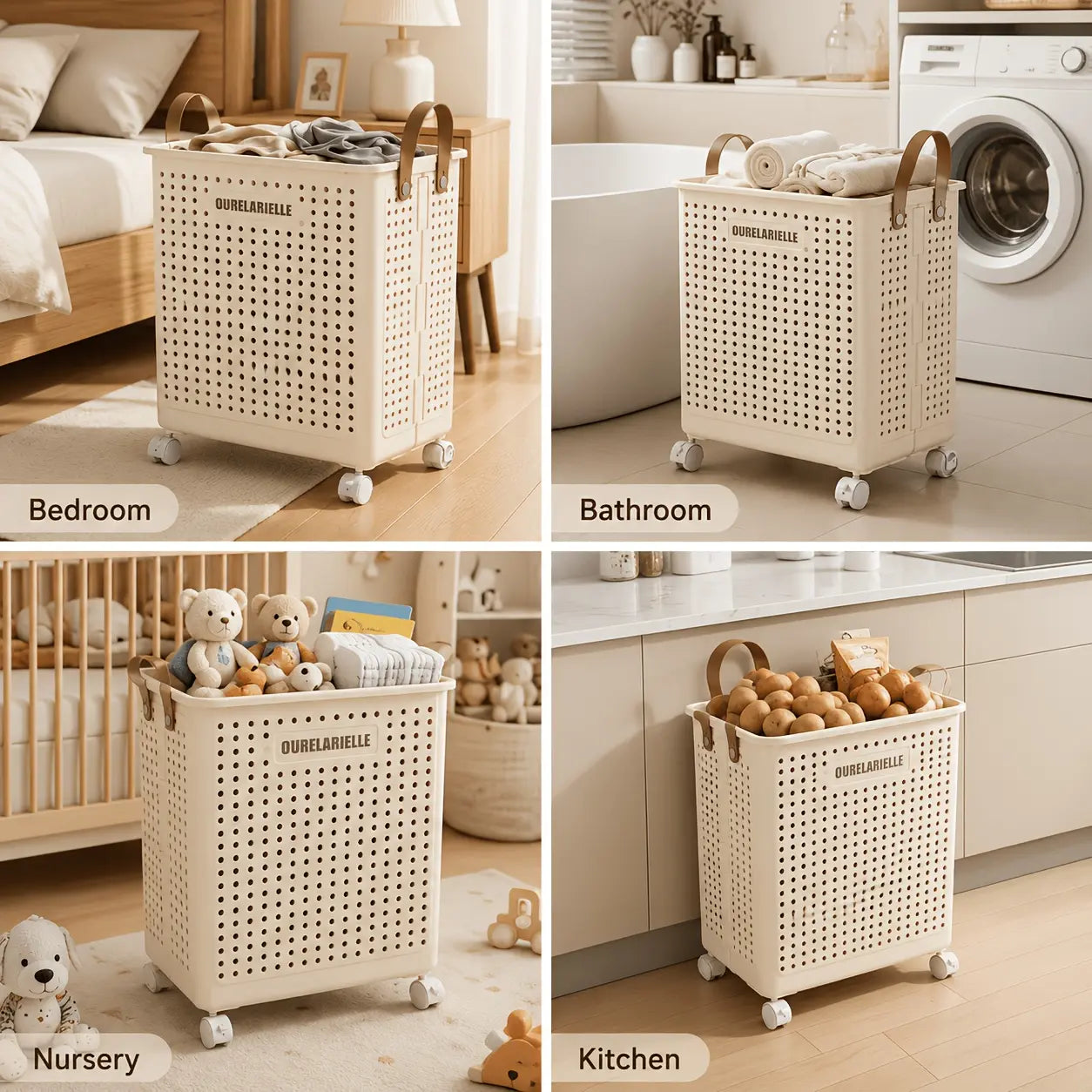 Foldable Laundry Basket with Wheels, Portable Rolling Laundry Hamper with Handles, Breathable Clothes Storage Basket for Bedroom, Bathroom, Laundry Room, Balcony, Closet, Make Home Storage Easier, Laundry Baskets