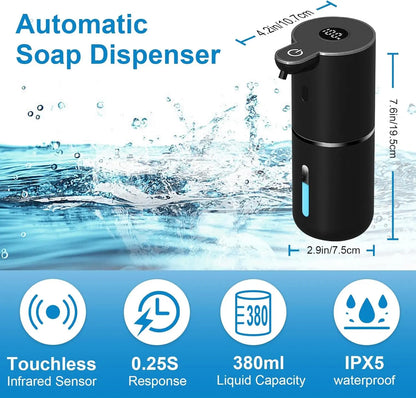 Automatic Foaming Soap Dispenser Touchless, USB Rechargeable Smart Hand Soap Dispenser, 6-Level Adjustable Foam Dispenser, 12.8Oz/380Ml Soap Dispenser, Compatible with Thick & Thin Dish Soap, Auto Soap Dispenser for Bathroom, Kitchen, Sink, Black