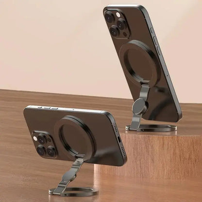 Nexmart Aluminum Magnetic Phone Grip Stand – 360° Foldable Desktop Holder, Fidget Stress Reliever, Universal for All Smartphones (Metal Ring Adapter Included)