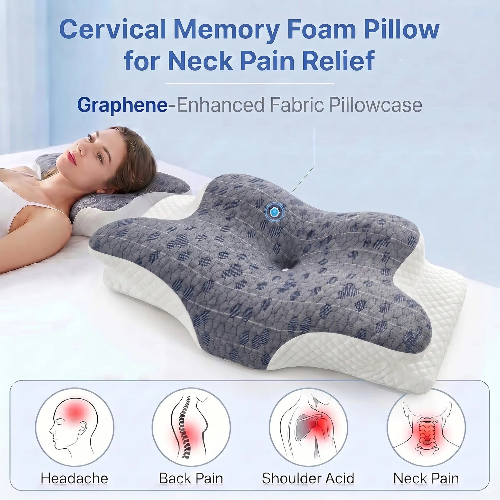 Cooling Slow-Rebound Memory Foam Cervical Neck Standard Pillow - 9-Hole Ventilation, Cotton Washable Cover, Ergonomic Adjustable Fit, Spinal Alignment, Sleeping Pain Relief for Side & Back Sleepers, Machine Washable, Breathable (Pillows for Sleeping)