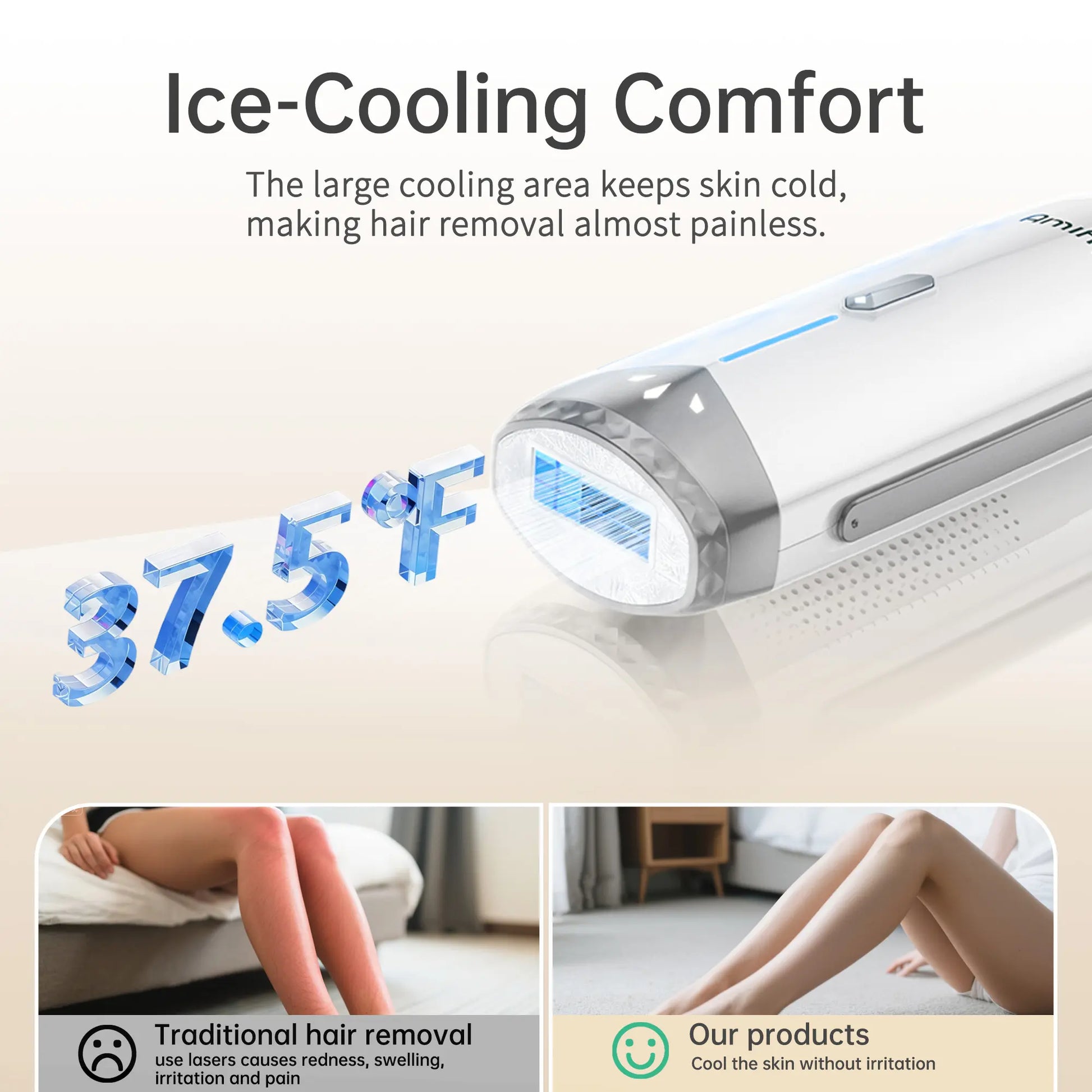 AMIFIY Painless IPL Laser Hair Removal Machine for Women Men with Ice Cooling 3 Intensity Levels 2 Treatment Modes Face Body Kit Razor Glasses Home Use