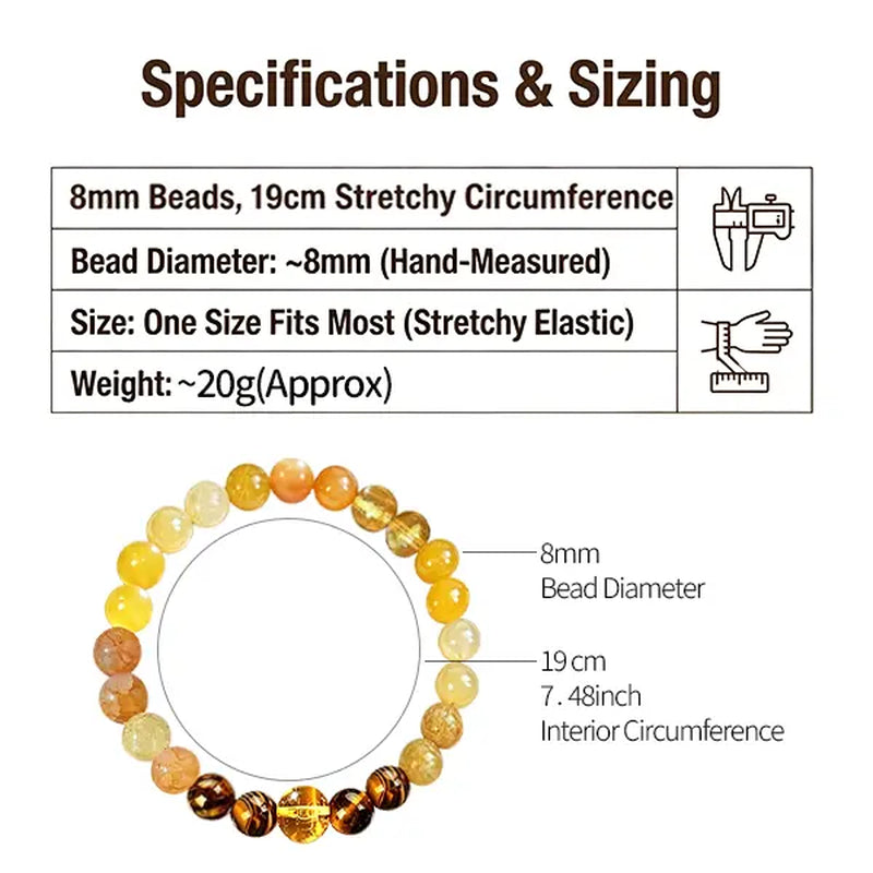 KROAFA Wealth Bracelet Featuring Yellow Agate, White Ghost Agate, and Tiger’S Eye—A Lucky Bracelet That Attracts Wealth, Prosperity, and Abundance; a Yellow Beaded Protective Bracelet for Wealth, Encouraging Gifting.