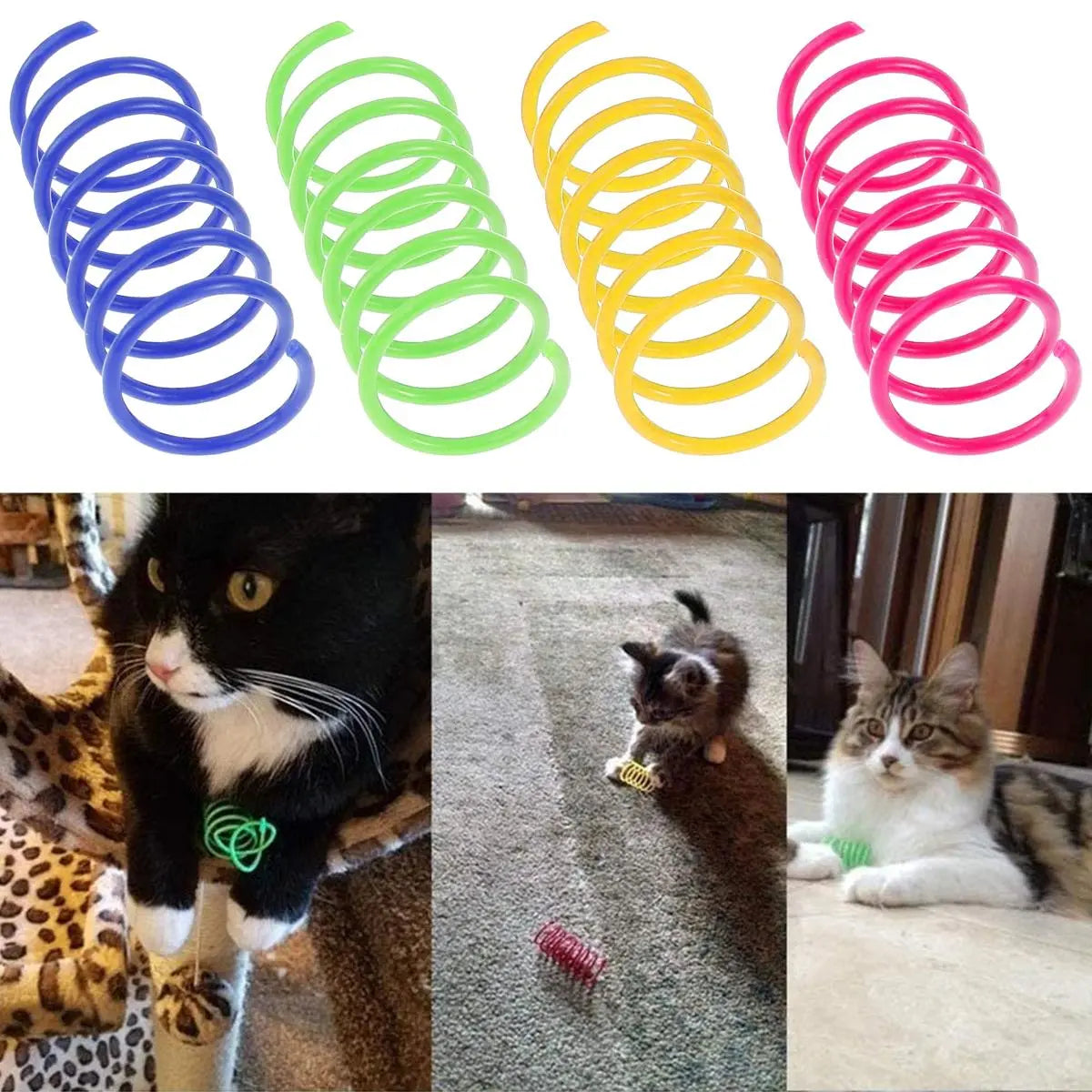 Cat Spring Toys, 16/80 Pack Cat Spiral Springs for Indoor Cats, Colorful & Durable Plastic Spring Coils Attract to Swat, Bite, Hunt, Interactive Toys for Kittens