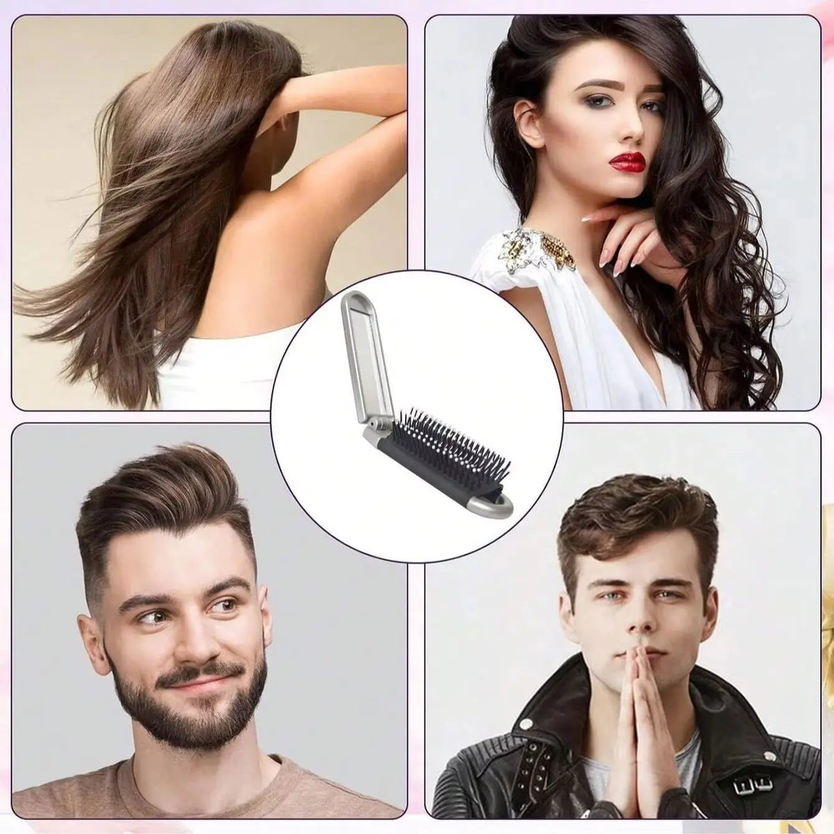 2 in 1 Mini Hair Brush Folding Massage Comb Head Massage Anti-Static Portable Hair Combs Mirror Air Cushion Scalp Massage Comb