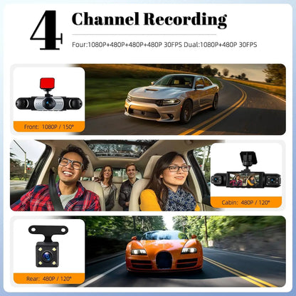 LASATE Car Dash Cam, 1080P Car DVR with Memory Card，3.16 Inch, Plug and Play（No Battery），Car Video Surveillance with Night Vision， Car DVR Hd Screen Front Rear Left and Right Dashcam，Holiday Gift(Not Wireless) Requires Charging to Use