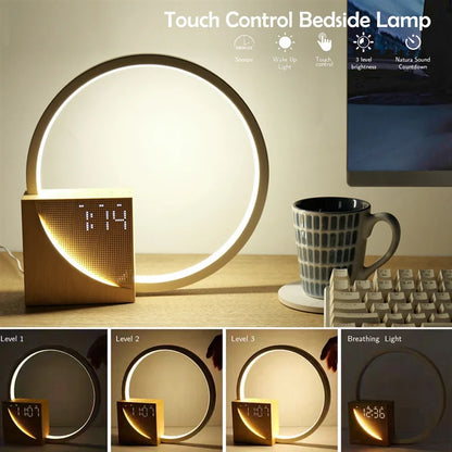 Hot Selling-Wake up Night Light with Alarm Clock for Bedroom 3 Level Dimmable Touch Table Lamp with White Noise for Kids,Wake Up