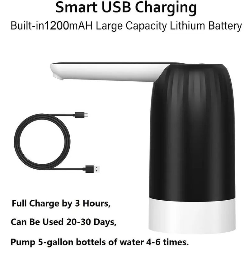 Large Bucket Water Dispenser, Rechargeable USB Automatic Water Dispenser, Portable and Quiet, Compatible with 1.5-Liter to 18.9-Liter Bottles, Suitable for Home, Office, and Camping