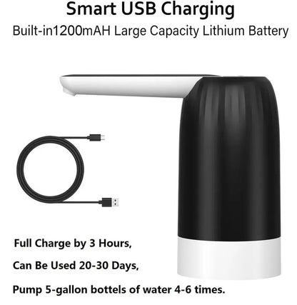 Large Bucket Water Dispenser, Rechargeable USB Automatic Water Dispenser, Portable and Quiet, Compatible with 1.5-Liter to 18.9-Liter Bottles, Suitable for Home, Office, and Camping