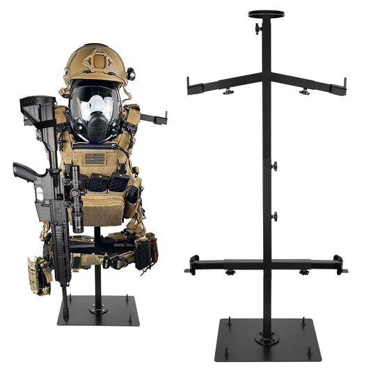 Heavy Duty Tactical Gear Stand Helmet Vest Belt Display Rack, All-Steel Adjustable Tactical Vest Hanger, Hold up to 70 Lbs, Silicone Base