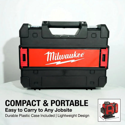 Milwaukee 4D16-Line Laser Level Kit with Dual Horizontal and Vertical 360° Laser,Gravity Pendulum Balancing System,Manual Slope Lock,Precise Measuring,Complete Mounting,Control Accessories for Tile Paving,Ceiling Installation,On-Site Building Layout Works