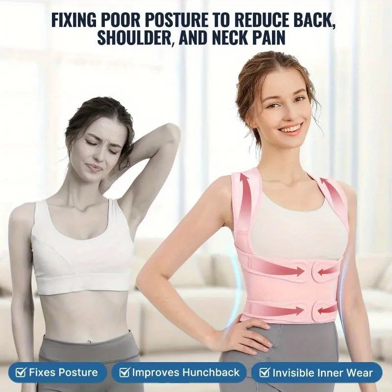 Women'S Adjustable Full Back Posture Corrector Brace, Breathable Posture Belt, Posture Strap Support for Shoulder Stretch, Spine Alignment, Upper and Lower Back Pressure Relief, Waist Trimmer Belt for Healthcare, Posture Straightener