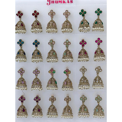 Polki Small Jhumka Pack - 12 Colors Traditional Indian Jewelry with Elegant Pearl Details