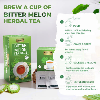 Leaflea Natural Bitter Melon Tea Bags, Cundeamor Herbal Tea Bags – Melon Amargo Gohyah Fruit Tea, Wellness & Digestion Support, Caffeine-Free, Non-Gmo, Sugar-Free, Vegan