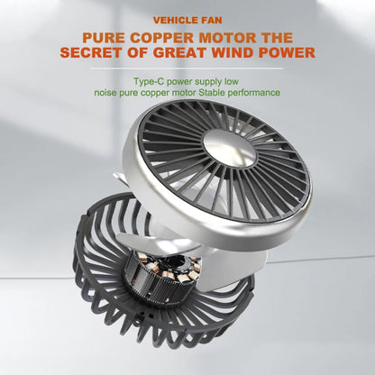 Car USB Fan Dual Head Cooling Air Fan Independent Switch 3-Speed 360 Degree Adjustable Auto Headrest Fan for Rear Seat