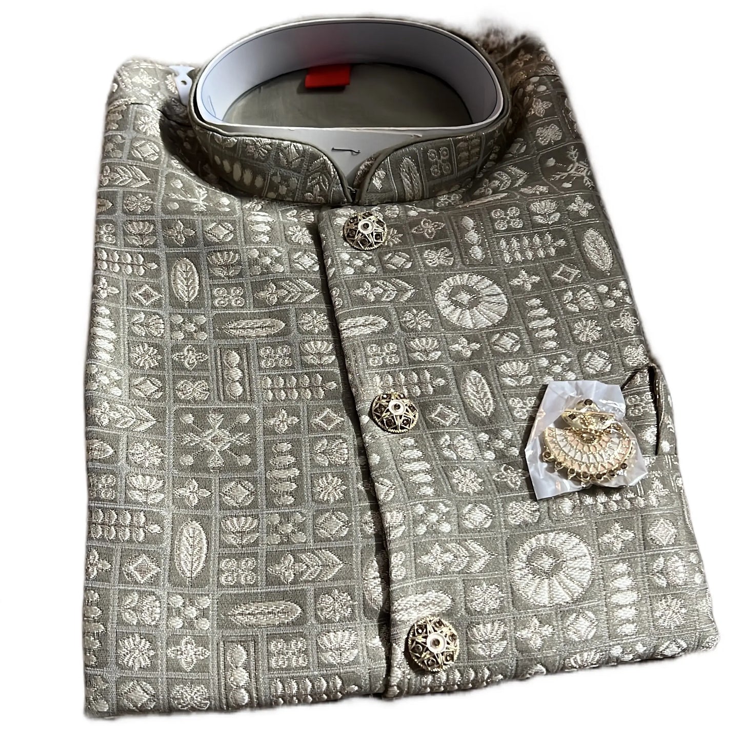 Mens Jacket Kurta with Brooch Pin
