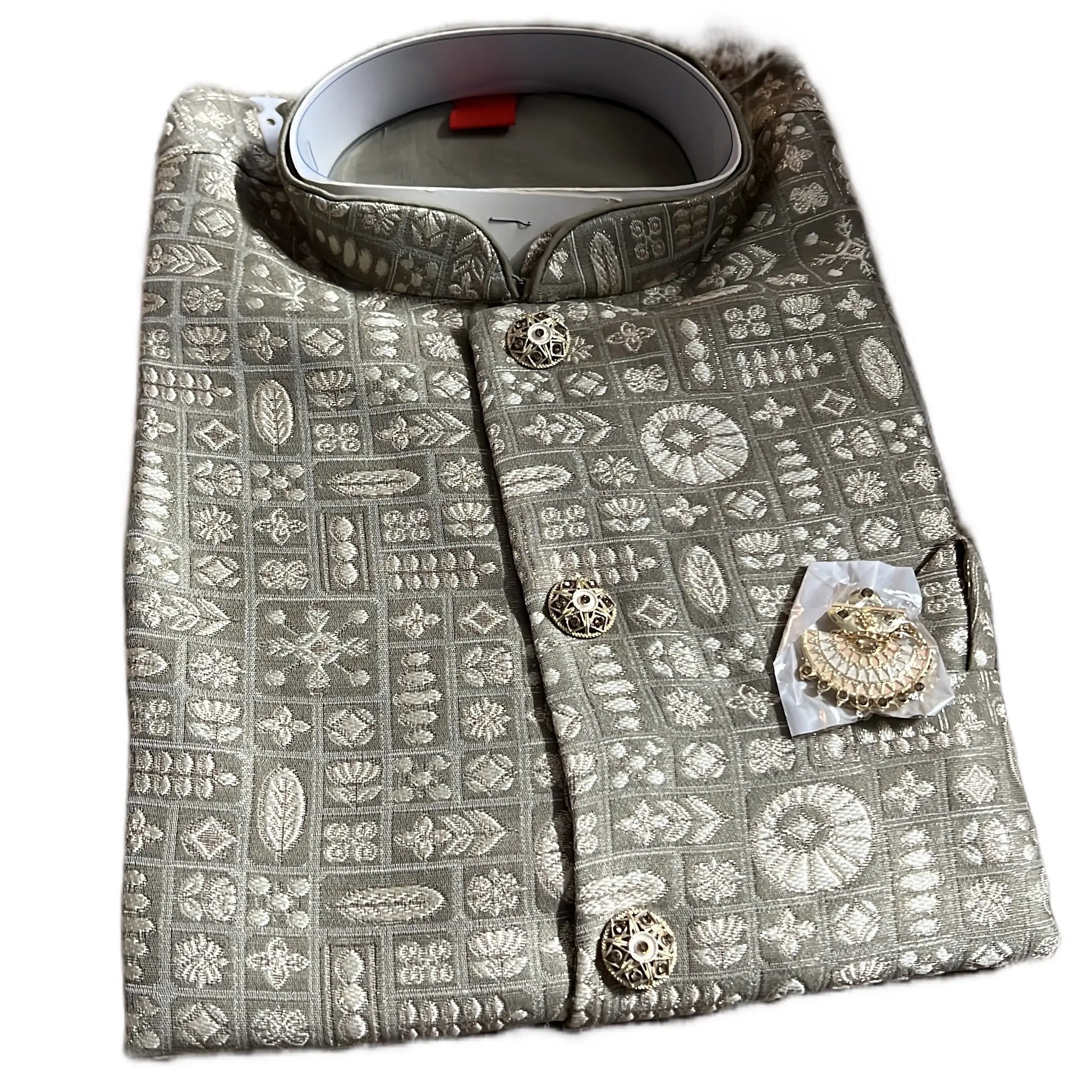 Mens Jacket Kurta with Brooch Pin