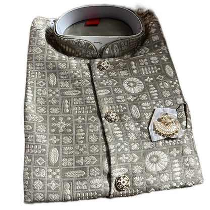Mens Jacket Kurta with Brooch Pin