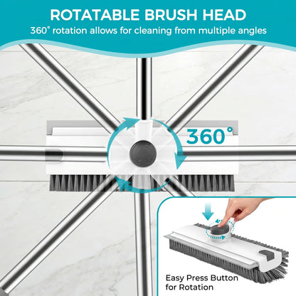 JOIORBOO Durable 3-In-1 Floor Scrub Brush Cleaning Tool with Long Handle - Double-Sided Bristle, Squeegee Scrubber for Bathroom, Kitchen