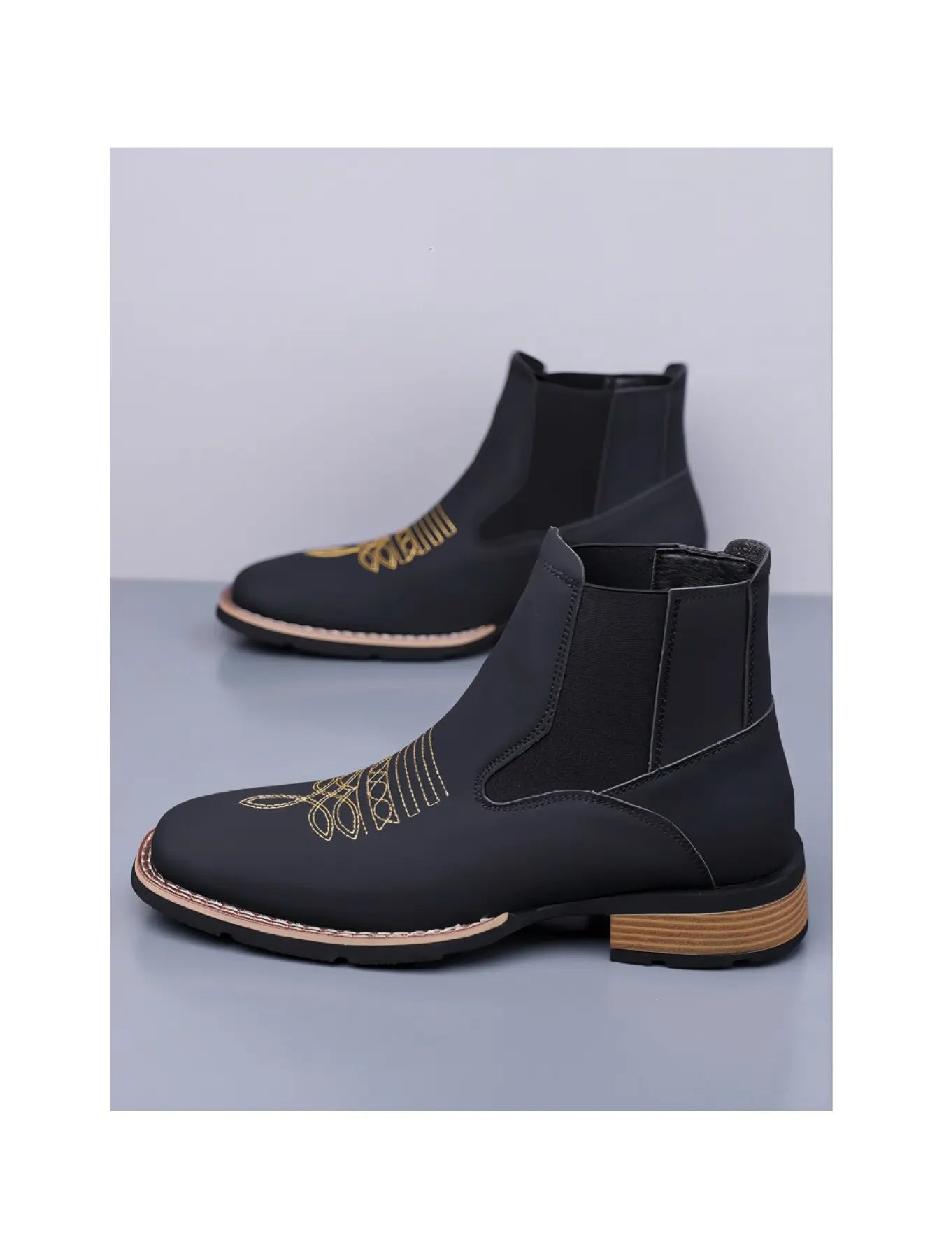 Men Square Chelsea Boots PU Fashion Classic Embroidery Retro Comfortable Western Ankle Cowboy Boots Elegant Boots Casual Boots Western Style Boots Western Inspired Boots Embroidered Boots