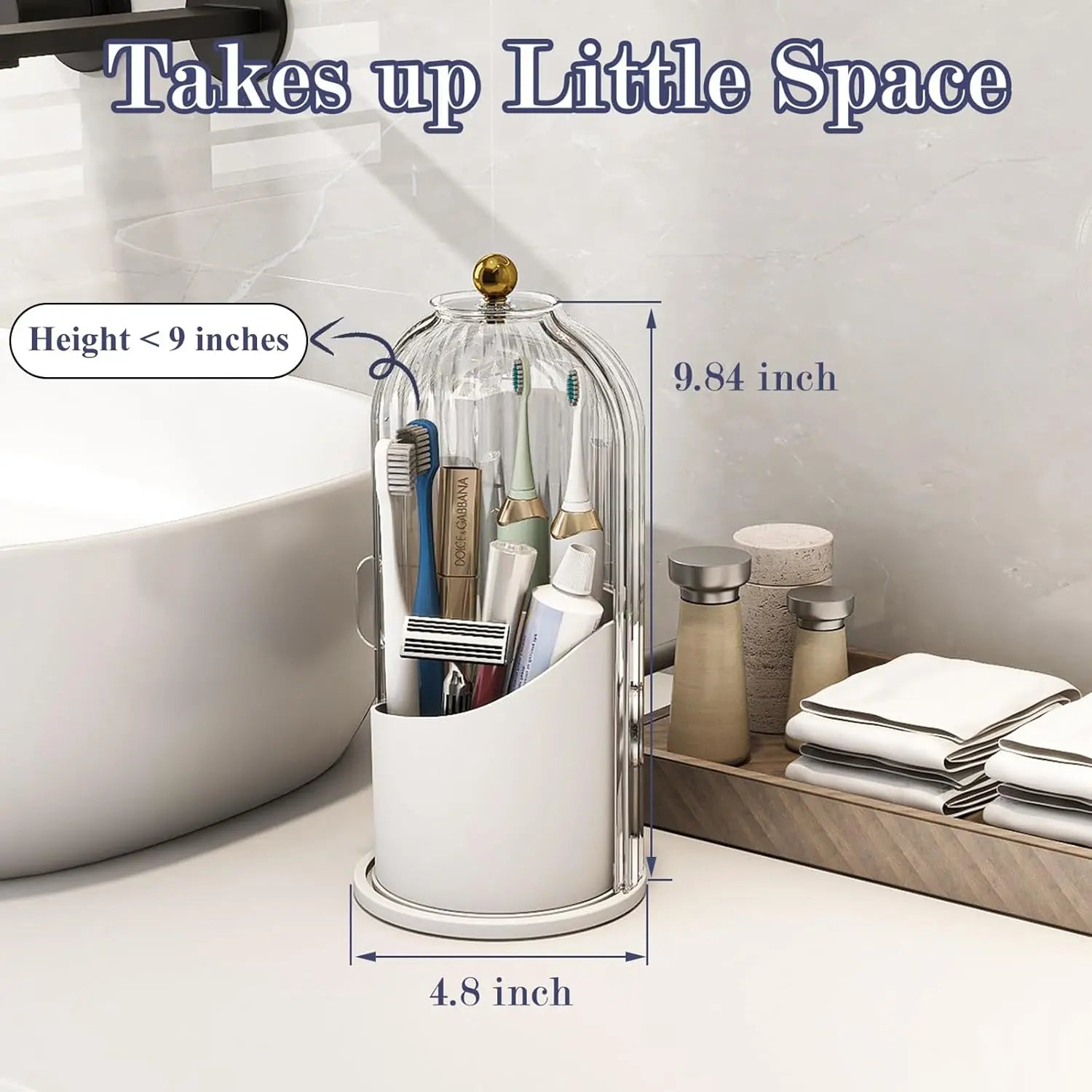 Elegant Toothbrush Holder with Transparent Door Lid 360 Rotating Clear Organizer for Vanity Bathroom Desktop Countertop Storage 1 Count Summerwins,Summerwins