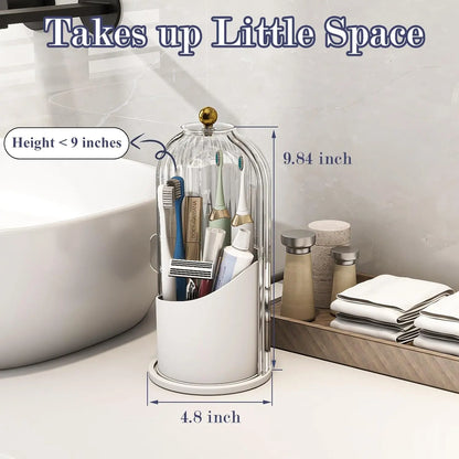 Elegant Toothbrush Holder with Transparent Door Lid 360 Rotating Clear Organizer for Vanity Bathroom Desktop Countertop Storage 1 Count Summerwins,Summerwins