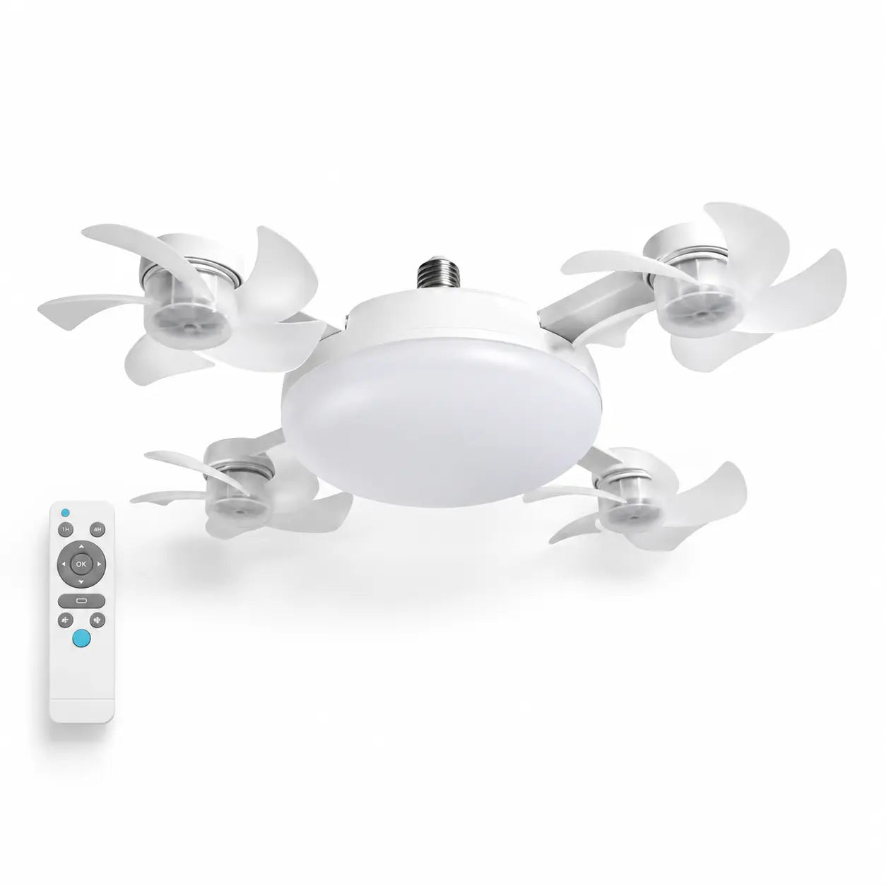 Ceiling Fan Light with Remote Control, 19.69 Inch Screw in Fan Heads, Quiet Airflow & Bright Lighting, Easy LED Fan Light, E26/E27 Base Foldable Ceiling Fan with 4 Installation for Bedroom, Living Room, Kitchen, Office, Dorm, Small Room Use