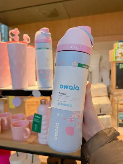 Owala Sakura X Starbuck 24Oz Bottle, Sakura Print Freesip Tumbler, Leakproof Insulated Water Bottle