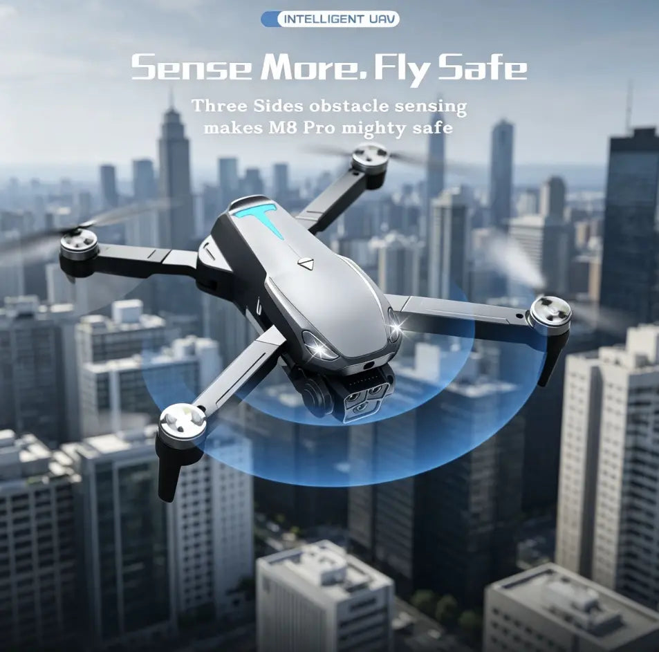 2026 Foldable Aerial M8 Pro Drone with 4K UHD EIS Anti-Shake Camera, GPS Precise Positioning System, 5G Wifi FPV Real-Time Transmission, Intelligent Obstacle Avoidance, Auto Return, 360° Stunt Roll, 2 Batteries for Adults Beginners Aerial Photography