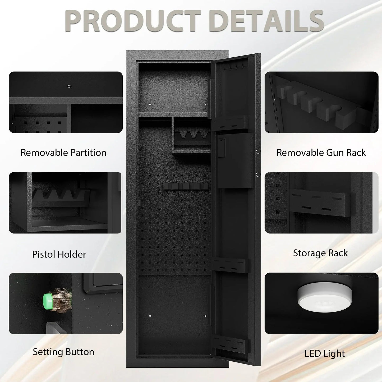 KAER 14-15 Gun Safe for Rifles & Pistols, Quick Access Biometric Fingerprint Lock, Large 57" Unassembled Rifle Safe with Adjustable Racks & Pistol Storage, Heavy Duty Home Defense & Child Safety Cabinet, anti Theft Safes, Security Safe Box