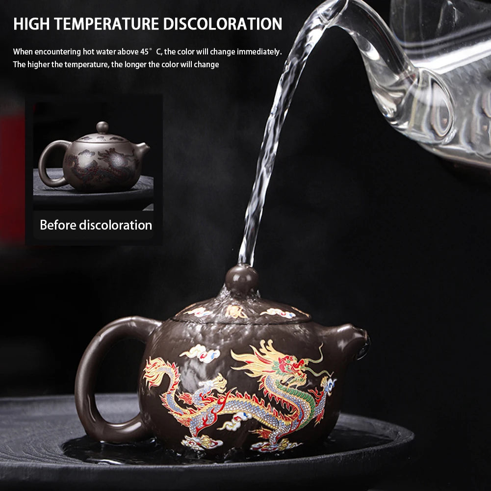 Color-Changing Tea Pot with Dragons Phoenixs Pattern Washable Gongfu Tea Teapots Kettle Gift Teapot Tea Set Ceramics and Pottery