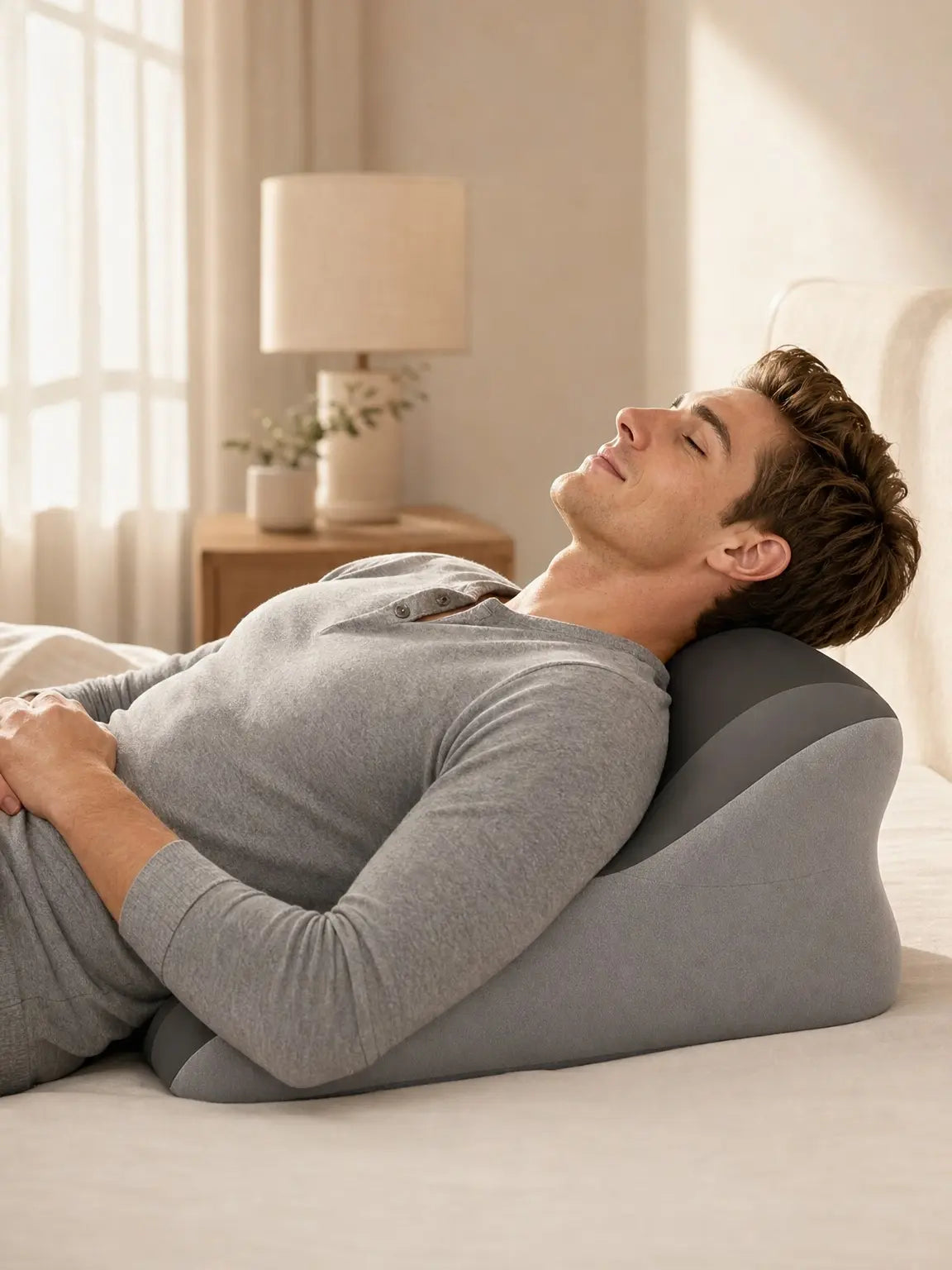 Ergonomic Cooling Fabric Reading Pillow - Premium Memory Foam Supportive Head Cushion for Phone Scrolling, Relaxing